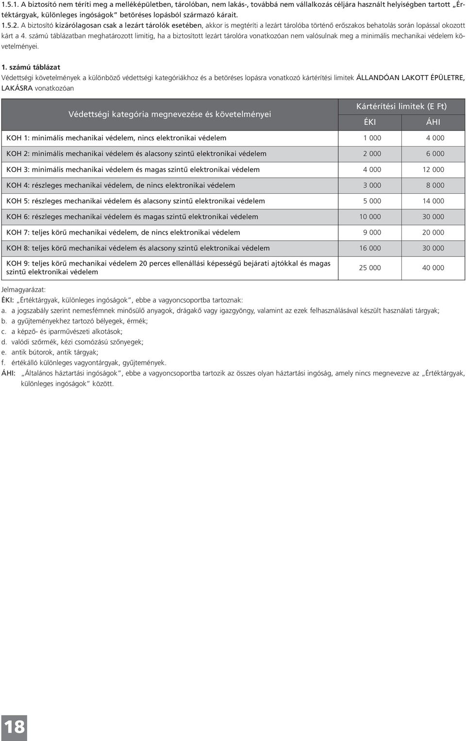 számú táblázatban meghatározott limitig, ha a biztosított lezárt tárolóra vonatkozóan nem valósulnak meg a minimális mechanikai védelem követelményei. 1.