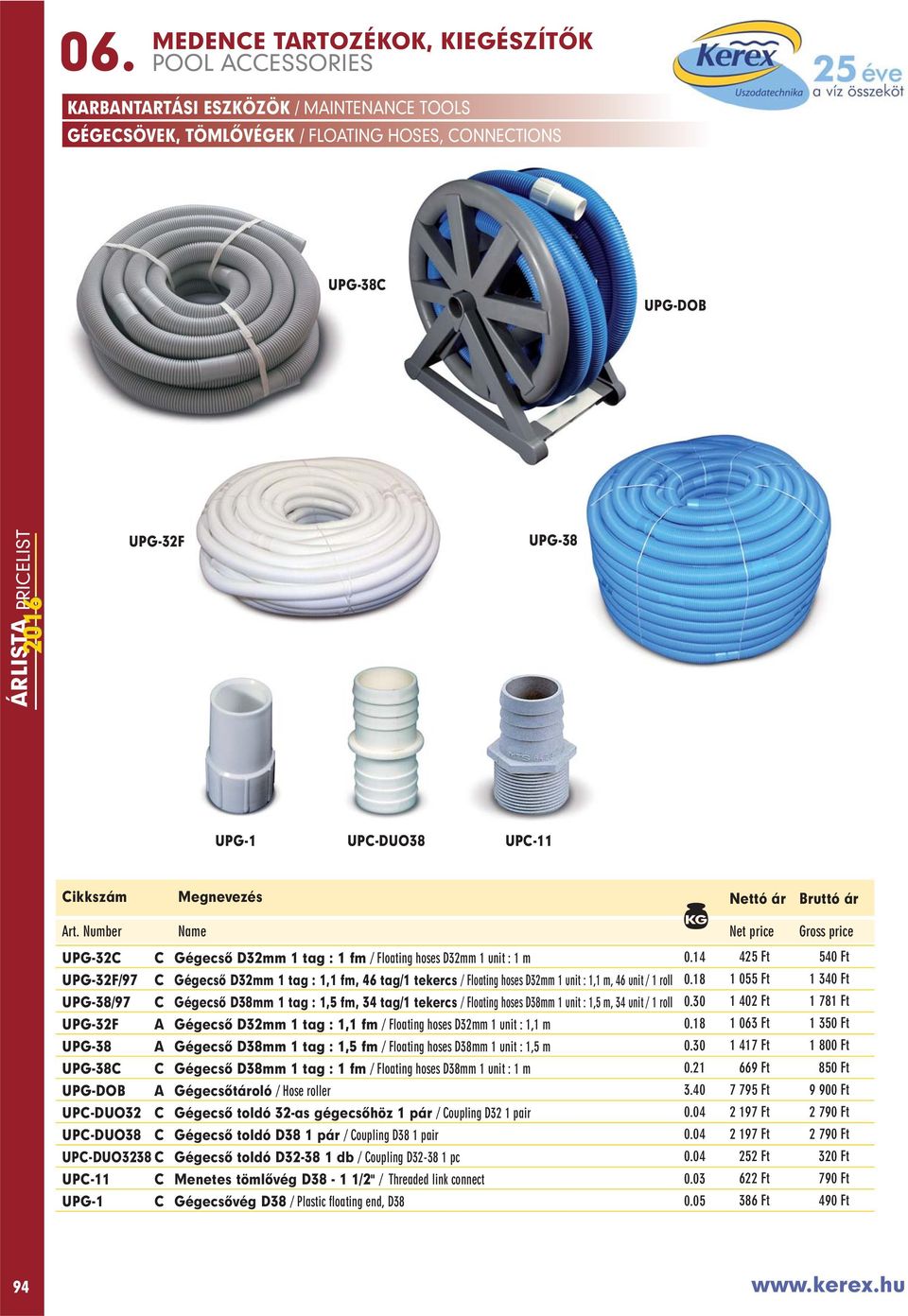 18 1 055 Ft 1 340 Ft UPG-38/97 C Gégecsô D38mm 1 tag : 1,5 fm, 34 tag/1 tekercs / Floating hoses D38mm 1 unit : 1,5 m, 34 unit / 1 roll 0.