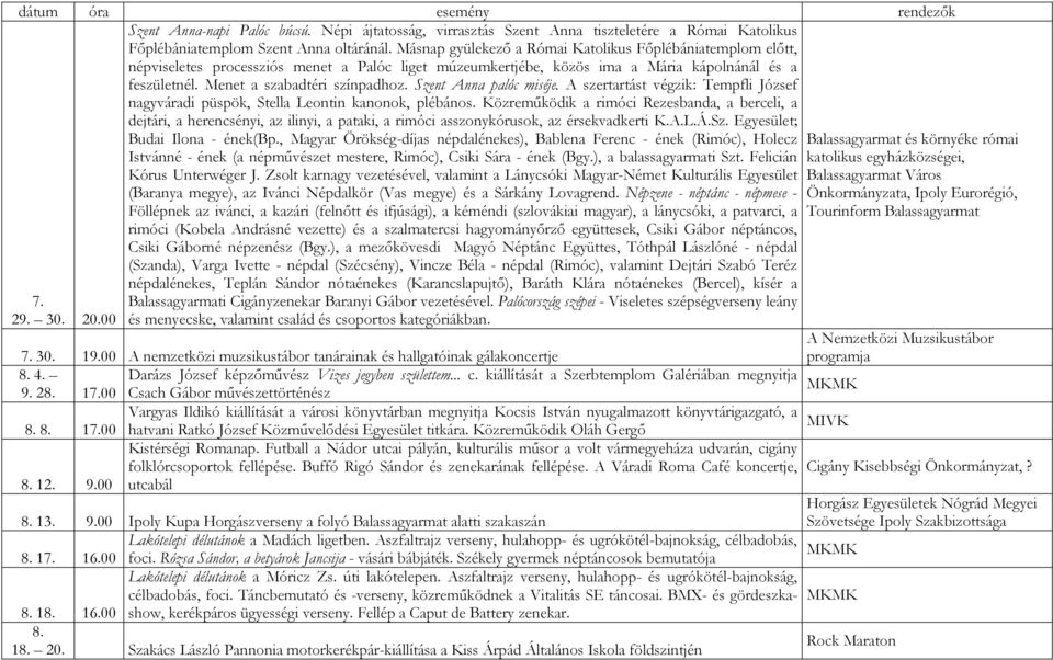 Szent Anna palóc miséje. A szertartást végzik: Tempfli József nagyváradi püspök, Stella Leontin kanonok, plébános.