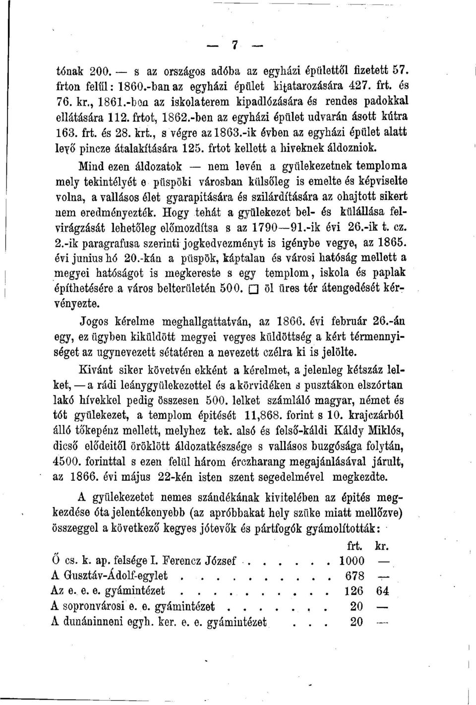 -ik évben az egyházi épület alatt leyo pincze átalakítására 125. frtot kellett a hiveknek áldozniok.