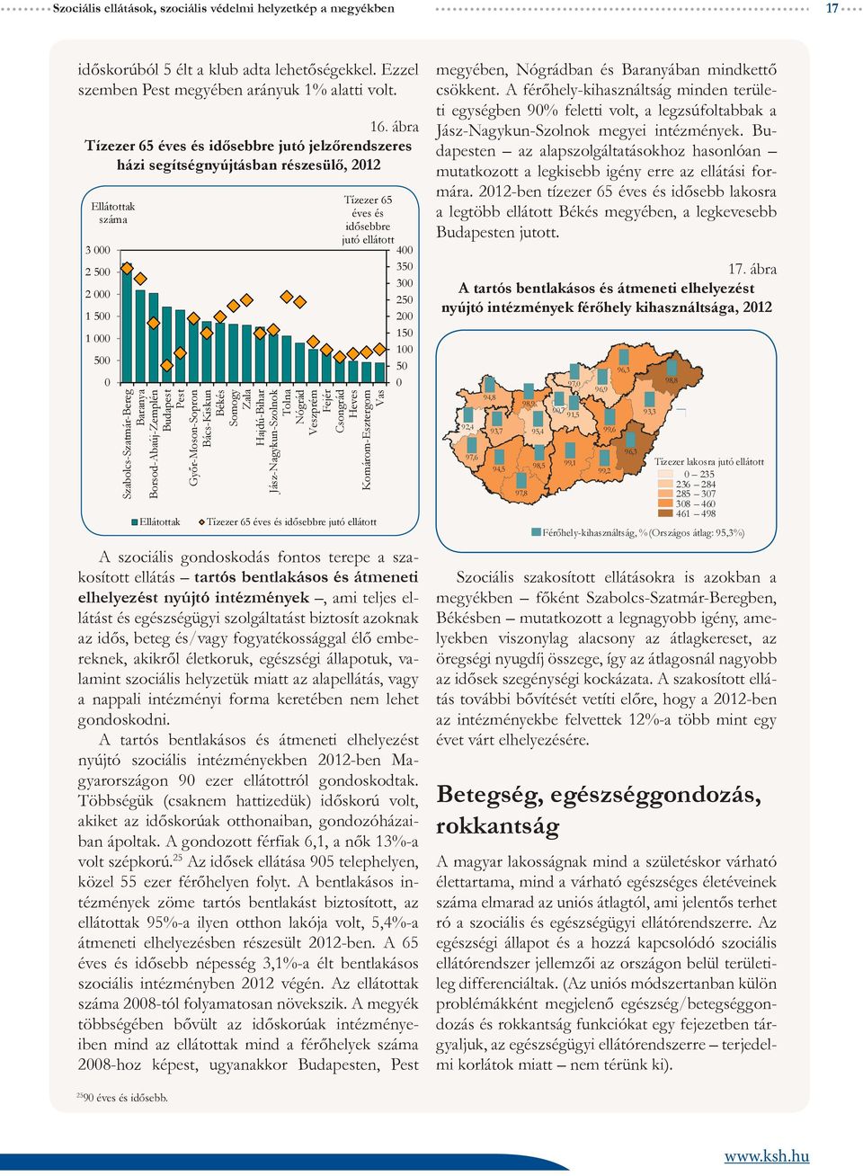 Tízezer 65 éves és idősebbre jutó ellátott 4 35 3 25 2 15 1 5 A szociális gondoskodás fontos terepe a szakosított ellátás tartós bentlakásos és átmeneti elhelyezést nyújtó intézmények, ami teljes