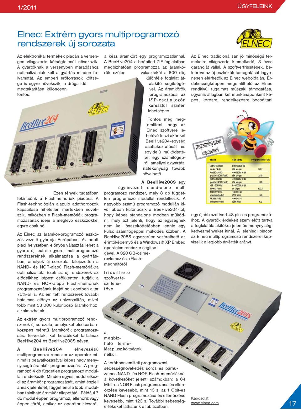 a kész áramkört egy programozatlannal. A BeeHive204 a beépített ZIF-foglalatban megbízhatóan programozza az áramkörök széles választékát a 800 db, különféle foglalat átalakító segítségével.