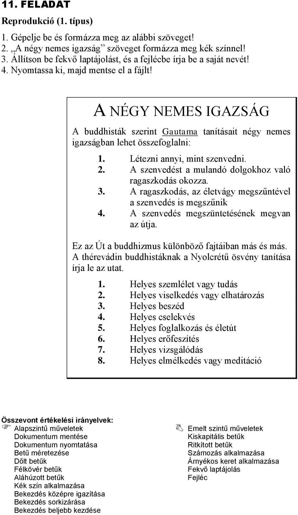 3. A ragaszkodás, az életvágy megszűntével a szenvedés is megszűnik 4. A szenvedés megszüntetésének megvan az útja. Ez az Út a buddhizmus különböző fajtáiban más és más.