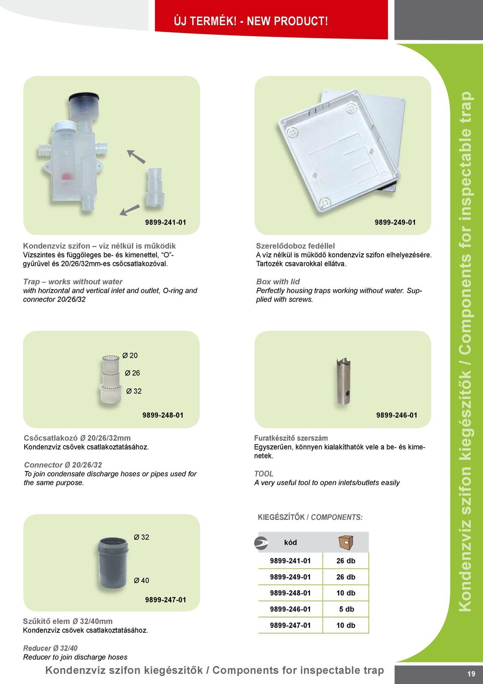 Connector Ø //3 To join condensate discharge hoses or pipes used for the same purpose. Ø 3 Ø 4 Szűkítő elem Ø 3/4mm Kondenzvíz csövek csatlakoztatásához.