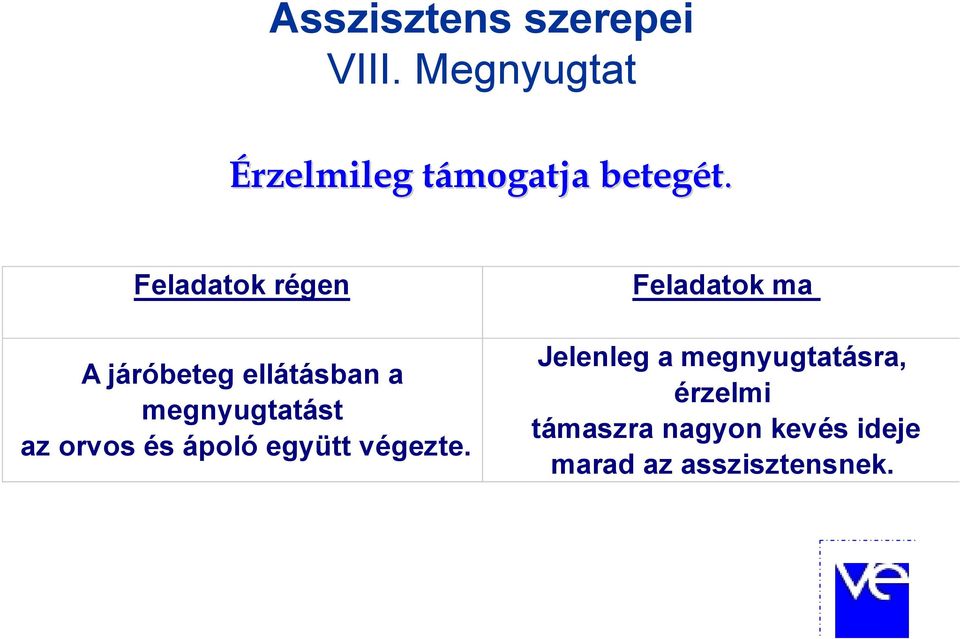 Feladatok régen A járóbeteg ellátásban a megnyugtatást az orvos