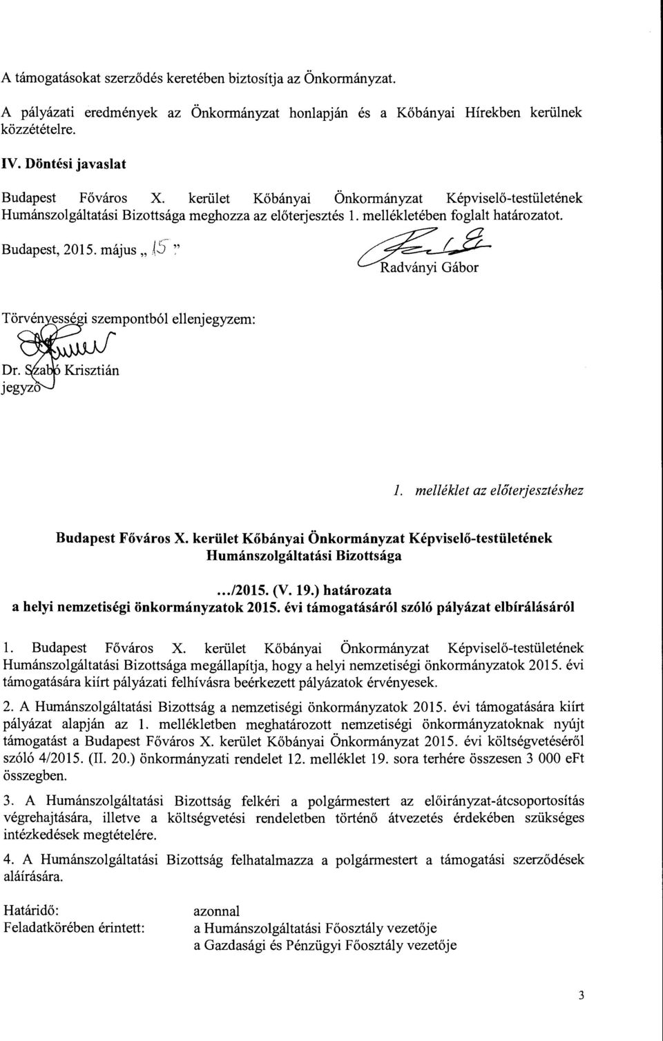 melléklet az előterjesztéshez Budapest Főváros X. kerület Kőbányai Önkormányzat Képviselő-testületének Humánszolgáltatási Bizottsága.../2015. (V. 19.