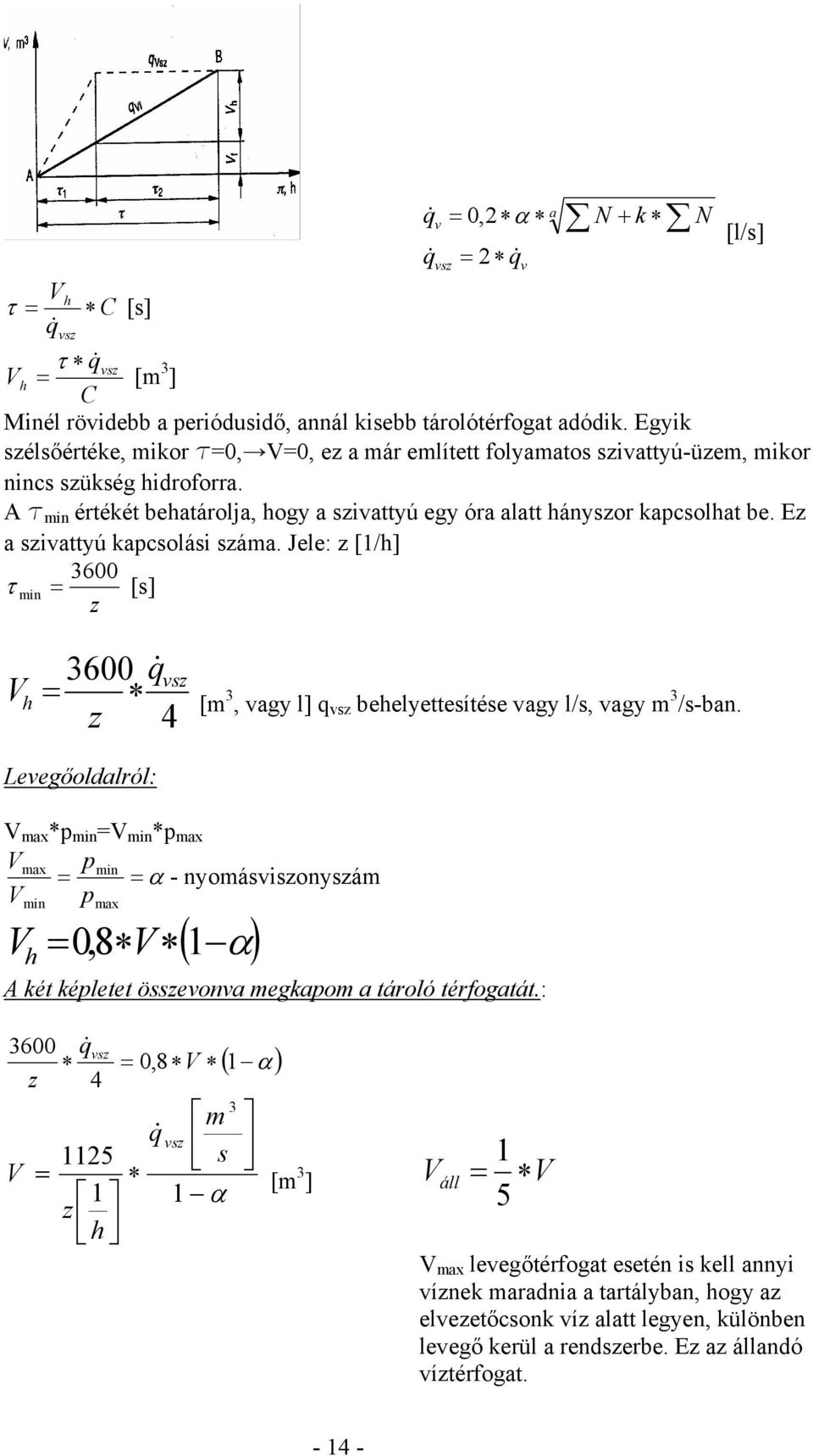Ez a szivattyú kapcsolási száma. Jele: z [1/h] 3600 τ min = [s] z N [l/s] V h 3600 q& vsz z 4 = [m 3, vagy l] q vsz behelyettesítése vagy l/s, vagy m 3 /s-ban.