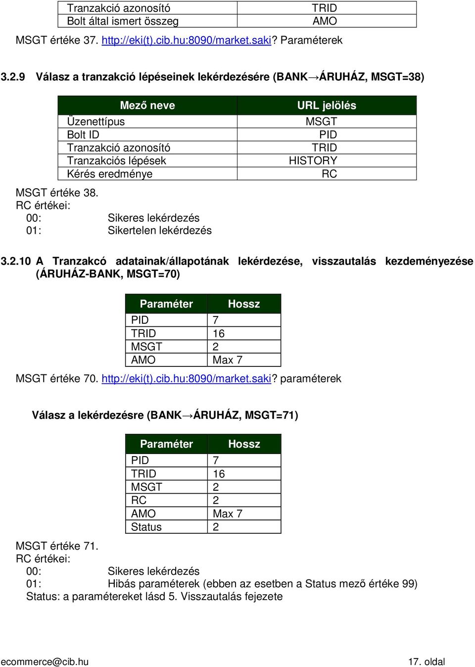 RC értékei: 00: Sikeres lekérdezés 01: Sikertelen lekérdezés URL jelölés MSGT PID TRID HISTORY RC 3.2.