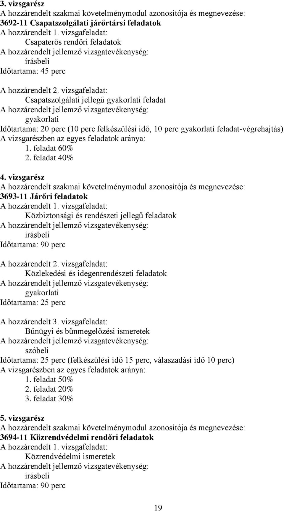 vizsgafeladat: Csapatszolgálati jellegű feladat A hozzárendelt jellemző vizsgatevékenység: Időtartama: 20 perc (10 perc felkészülési idő, 10 perc feladat-végrehajtás) A vizsgarészben az egyes