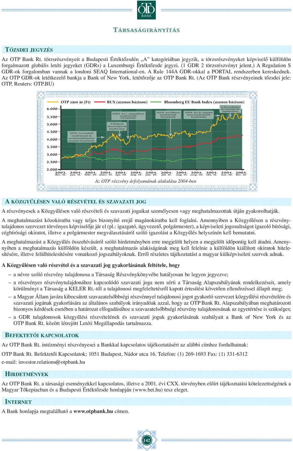 Az OTP GDR-ok letétkezelô bankja a Bank of New York, letétôrzôje az (Az OTP Bank részvényeinek tôzsdei jele: OTP, Reuters: OTP.