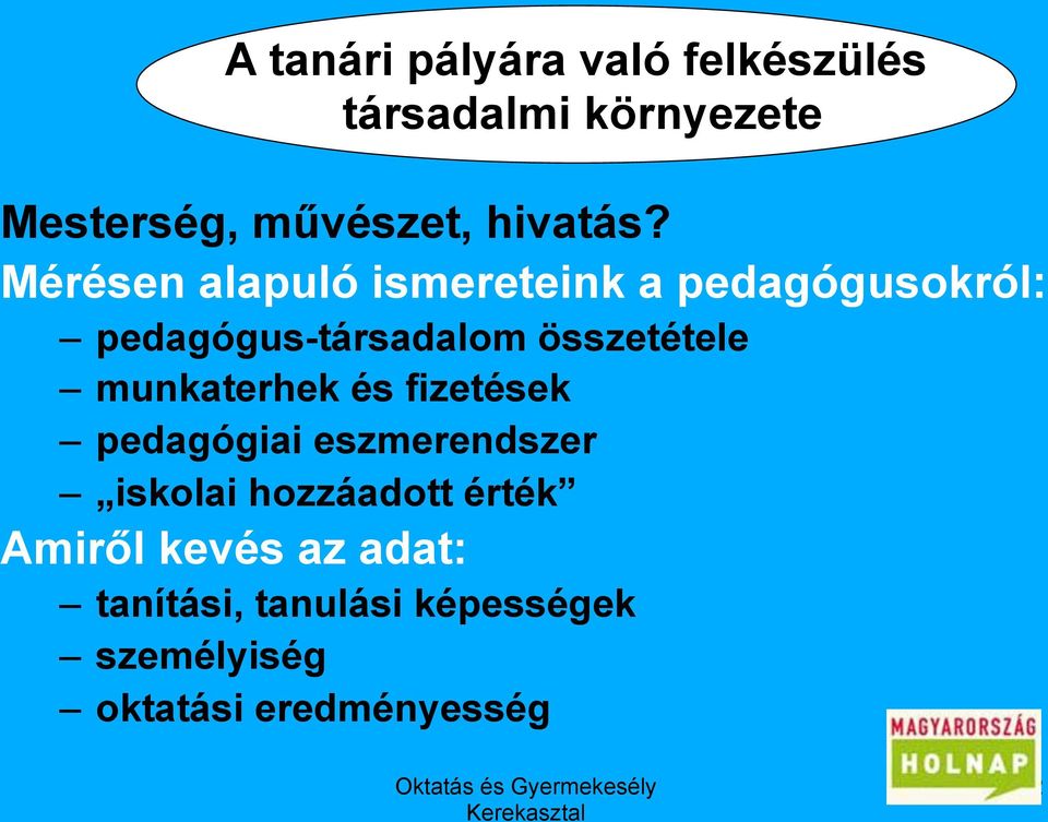 Mérésen alapuló ismereteink a pedagógusokról: pedagógus-társadalom összetétele