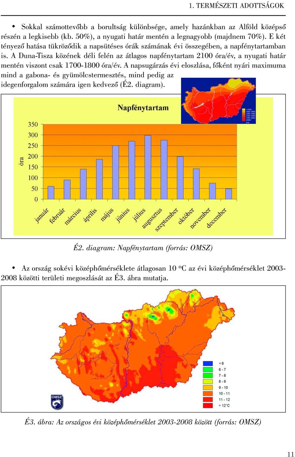 A Duna-Tisza közének déli felén az átlagos napfénytartam 2100 óra/év, a nyugati határ mentén viszont csak 1700-1800 óra/év.