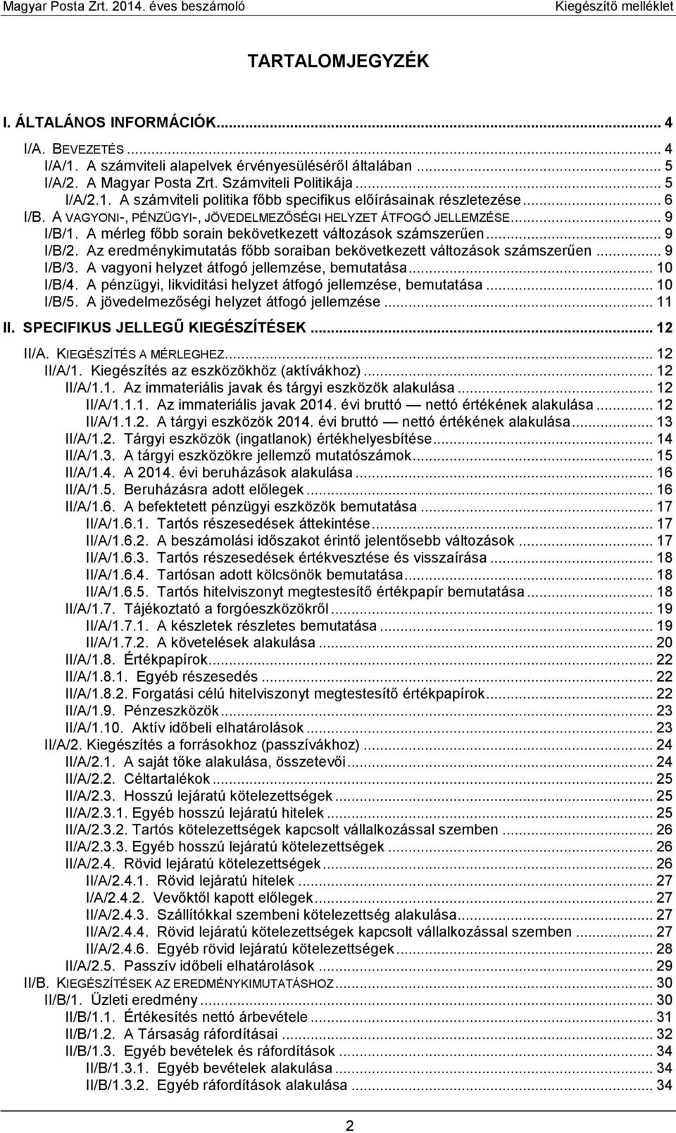 Az eredménykimutatás főbb soraiban bekövetkezett változások számszerűen... 9 I/B/3. A vagyoni helyzet átfogó jellemzése, bemutatása... 10 I/B/4.