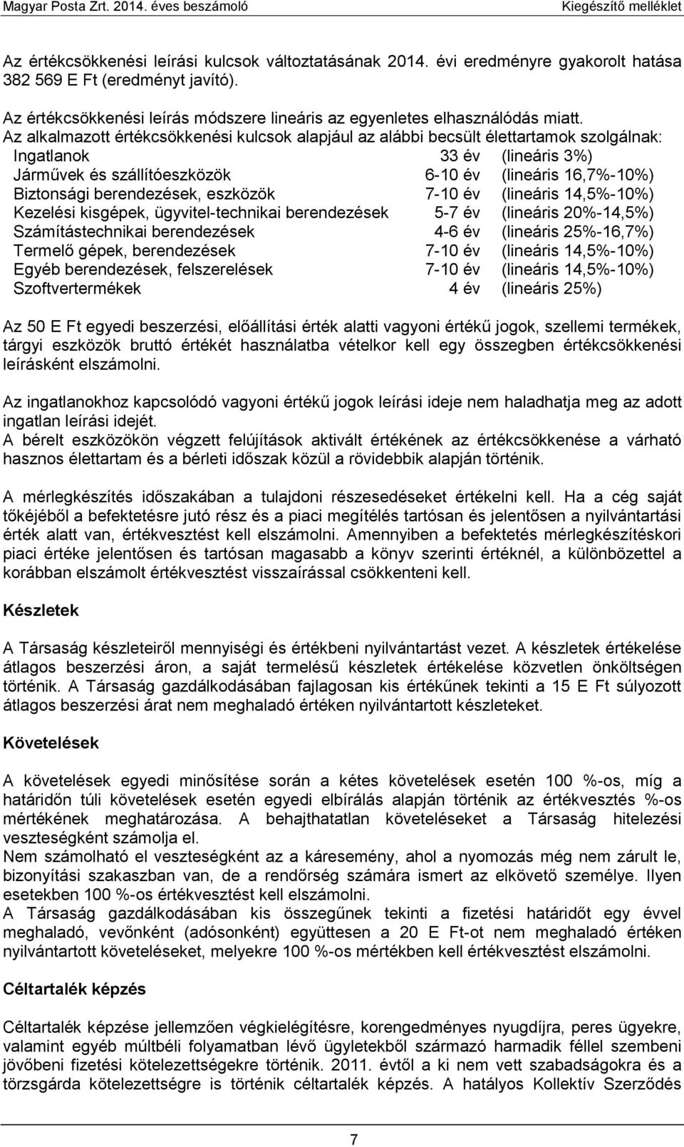 berendezések, eszközök 7-10 év (lineáris 14,5%-10%) Kezelési kisgépek, ügyvitel-technikai berendezések 5-7 év (lineáris 20%-14,5%) Számítástechnikai berendezések 4-6 év (lineáris 25%-16,7%) Termelő