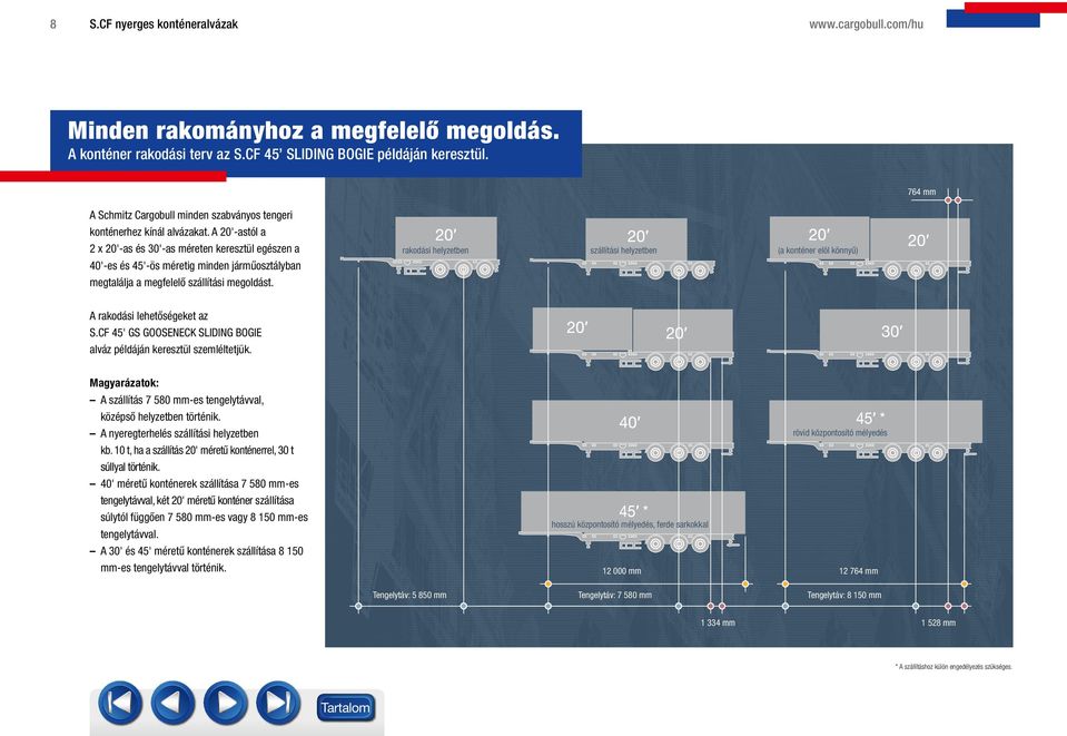 A 20'-astól a 2 x 20'-as és 30'-as méreten keresztül egészen a 40'-es és 45'-ös méretig minden járműosztályban megtalálja a megfelelő szállítási megoldást.