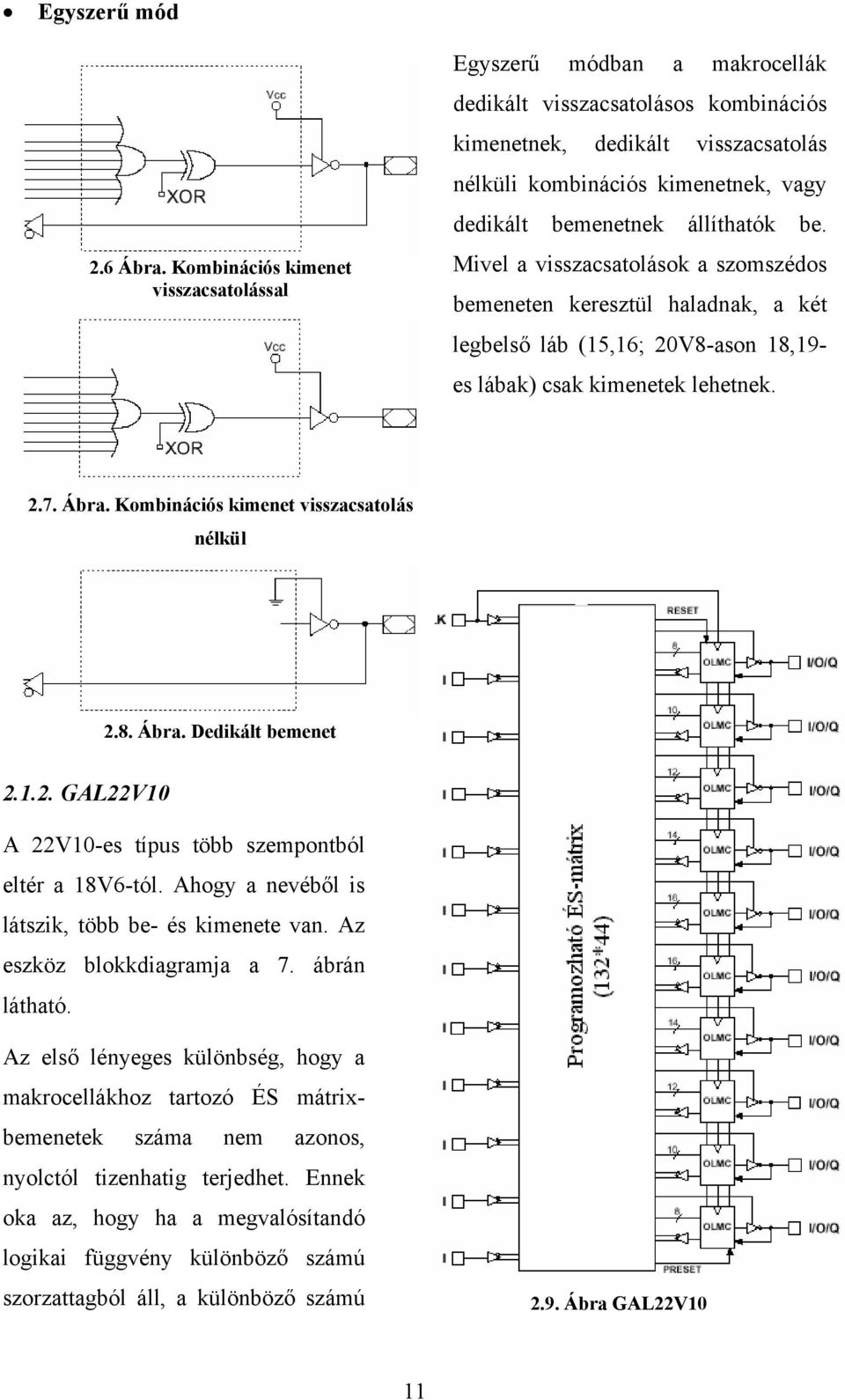 állíthatók be. Mivel a visszacsatolások a szomszédos bemeneten keresztül haladnak, a két legbelső láb (15,16; 20V8-ason 18,19- es lábak) csak kimenetek lehetnek. 2.7. Ábra.