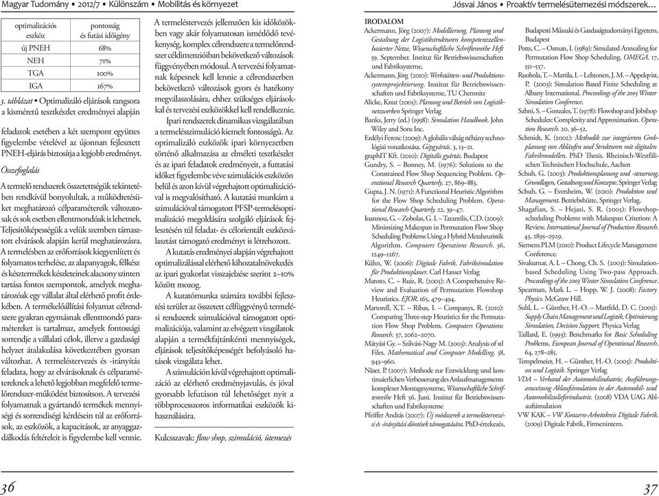 táblázat Optimalizáló eljárások rangsora a kisméretű tesztkészlet eredményei alapján A termelő rendszerek összetettségük tekintetében rendkívül bonyolultak, a működtetésüket meghatározó