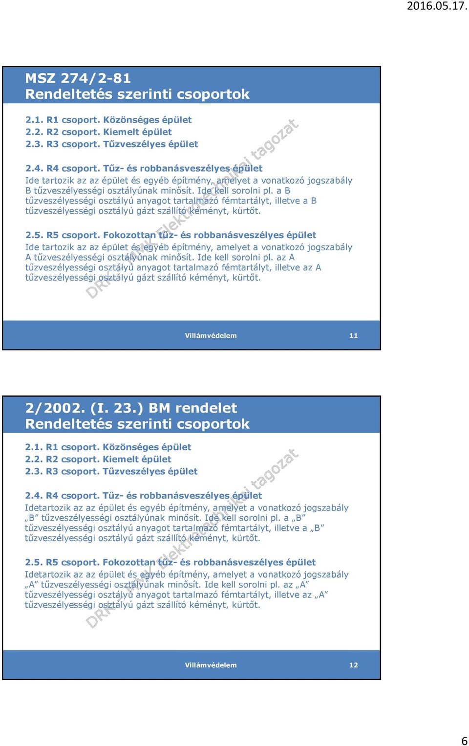 a B tűzveszélyességi osztályú anyagot tartalmazó fémtartályt, illetve a B tűzveszélyességi osztályú gázt szállító kéményt, kürtőt. 2.5. R5 csoport.