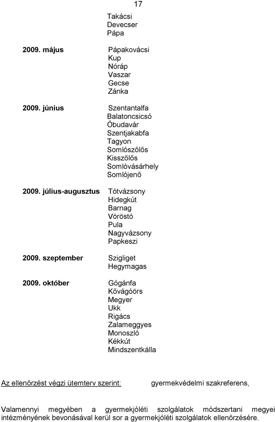 július-augusztus Tótvázsony Hidegkút Barnag Vöröstó Pula Nagyvázsony Papkeszi 2009. szeptember Szigliget Hegymagas 2009.