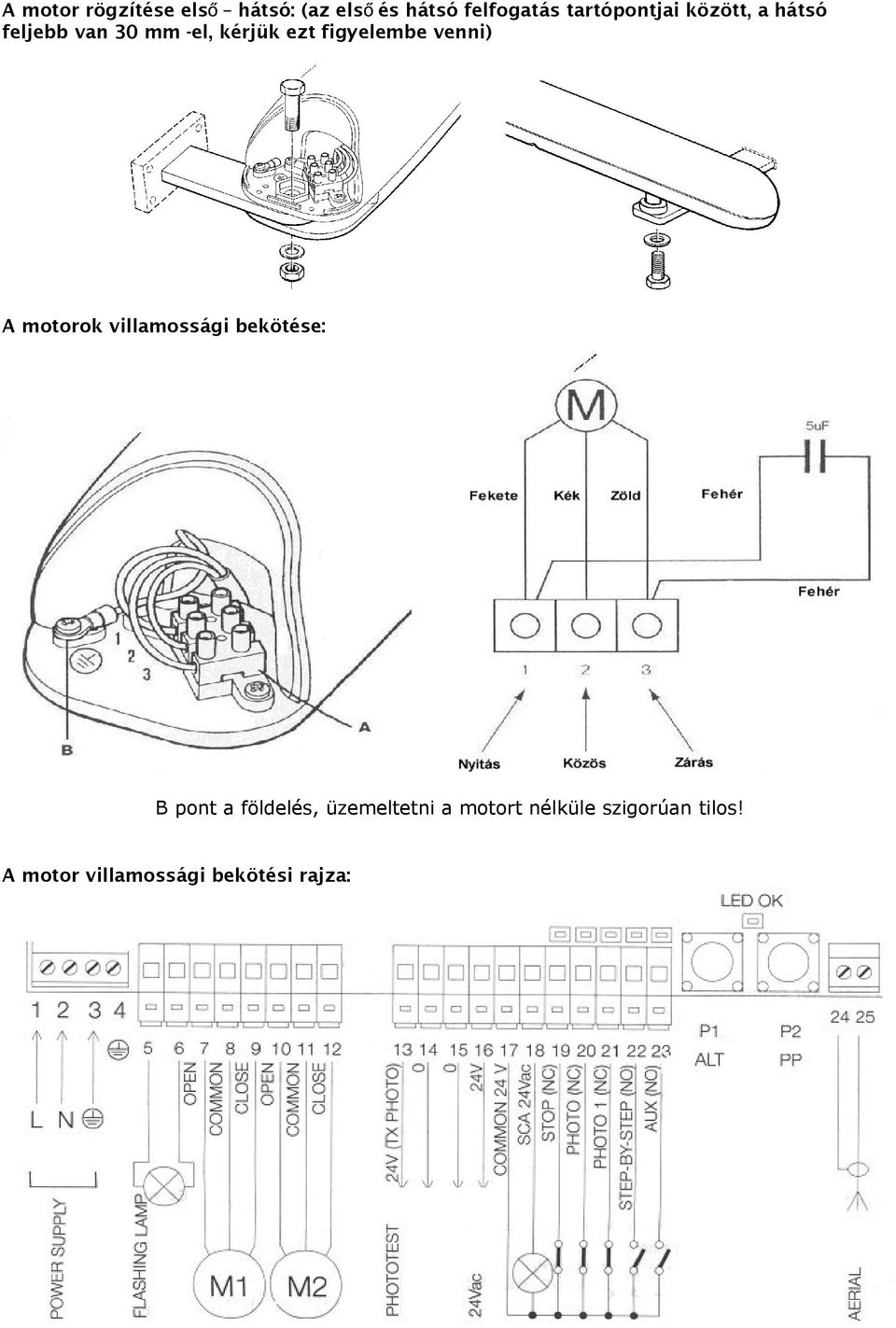 figyelembe venni) A motorok villamossági bekötése: B pont a