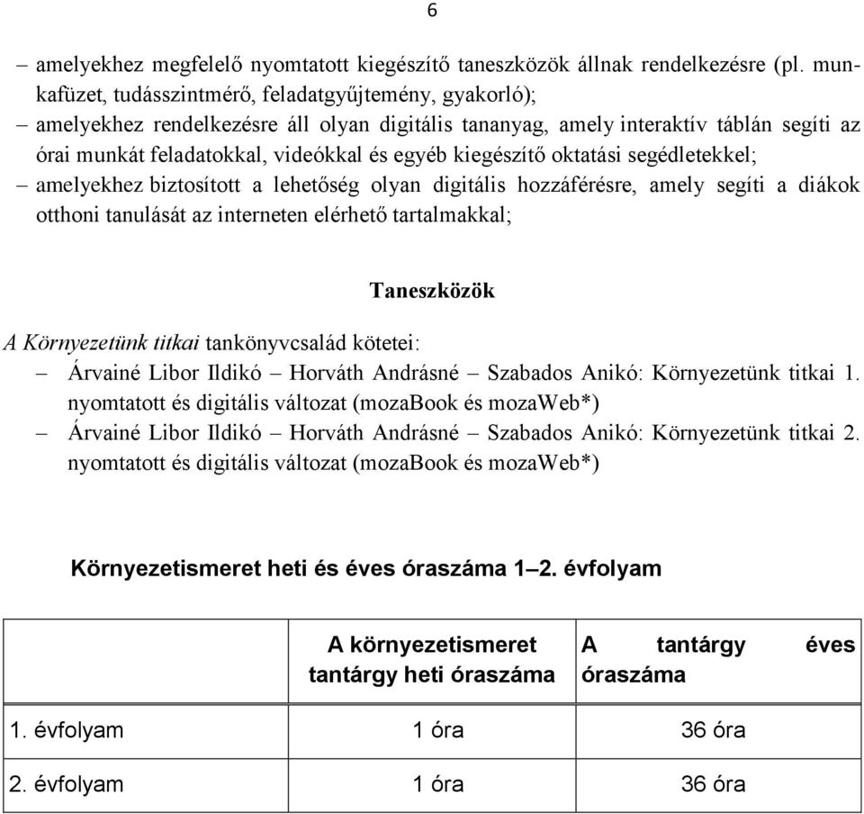 kiegészítő oktatási segédletekkel; amelyekhez biztosított a lehetőség olyan digitális hozzáférésre, amely segíti a diákok otthoni tanulását az interneten elérhető tartalmakkal; Taneszközök A