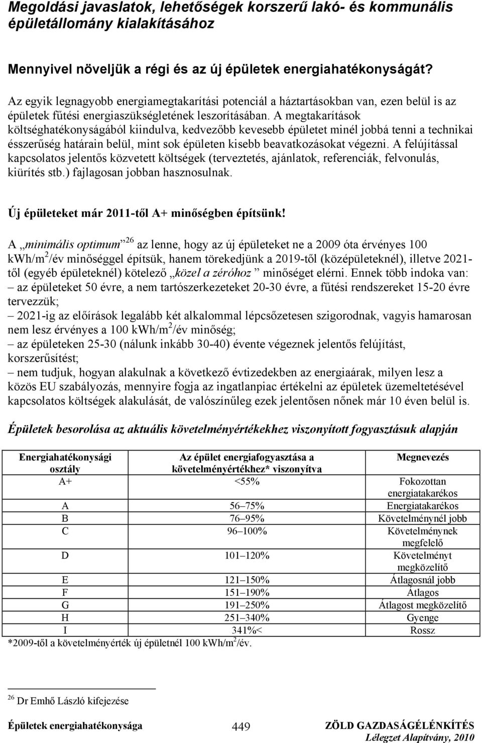 A megtakarítások költséghatékonyságából kiindulva, kedvezőbb kevesebb épületet minél jobbá tenni a technikai ésszerűség határain belül, mint sok épületen kisebb beavatkozásokat végezni.