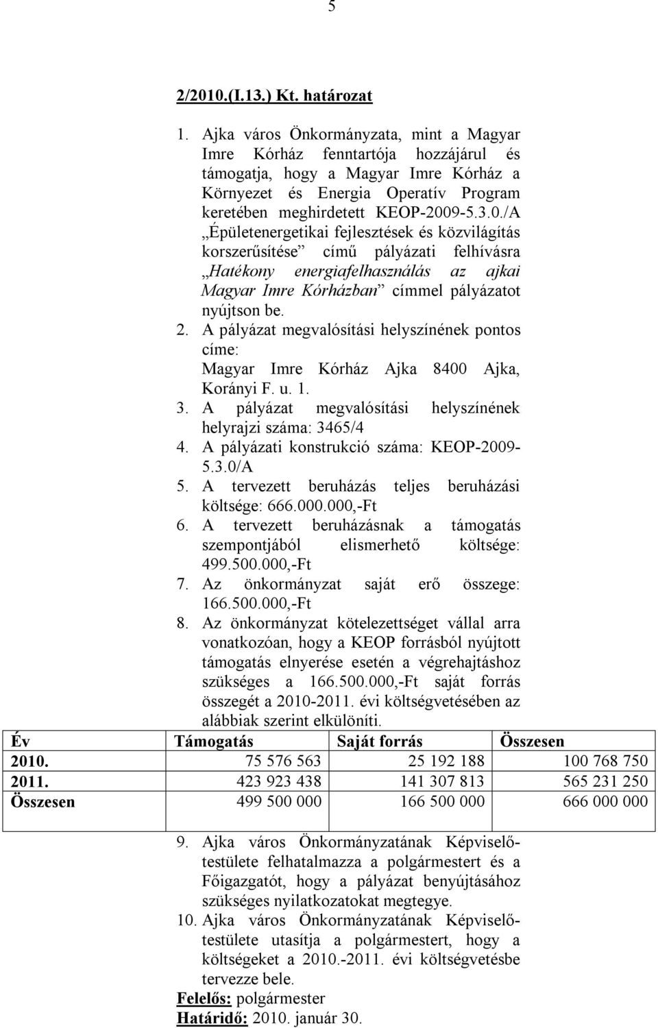 9-5.3.0./A Épületenergetikai fejlesztések és közvilágítás korszerűsítése című pályázati felhívásra Hatékony energiafelhasználás az ajkai Magyar Imre Kórházban címmel pályázatot nyújtson be. 2.