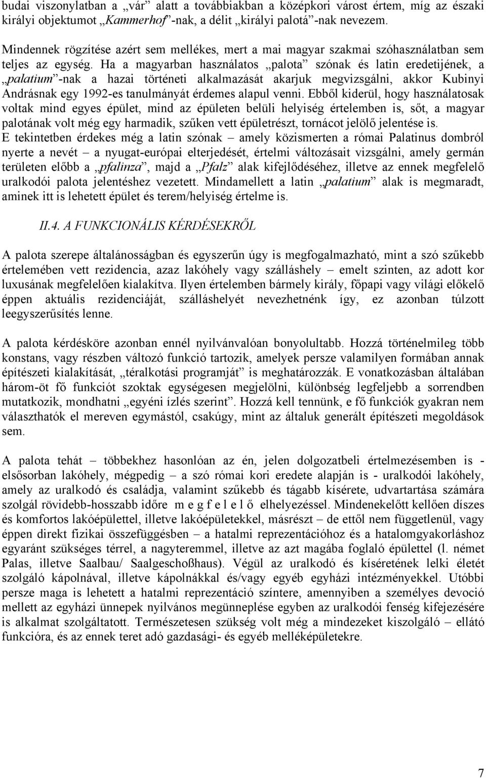 Ha a magyarban használatos palota szónak és latin eredetijének, a palatium -nak a hazai történeti alkalmazását akarjuk megvizsgálni, akkor Kubinyi Andrásnak egy 1992-es tanulmányát érdemes alapul