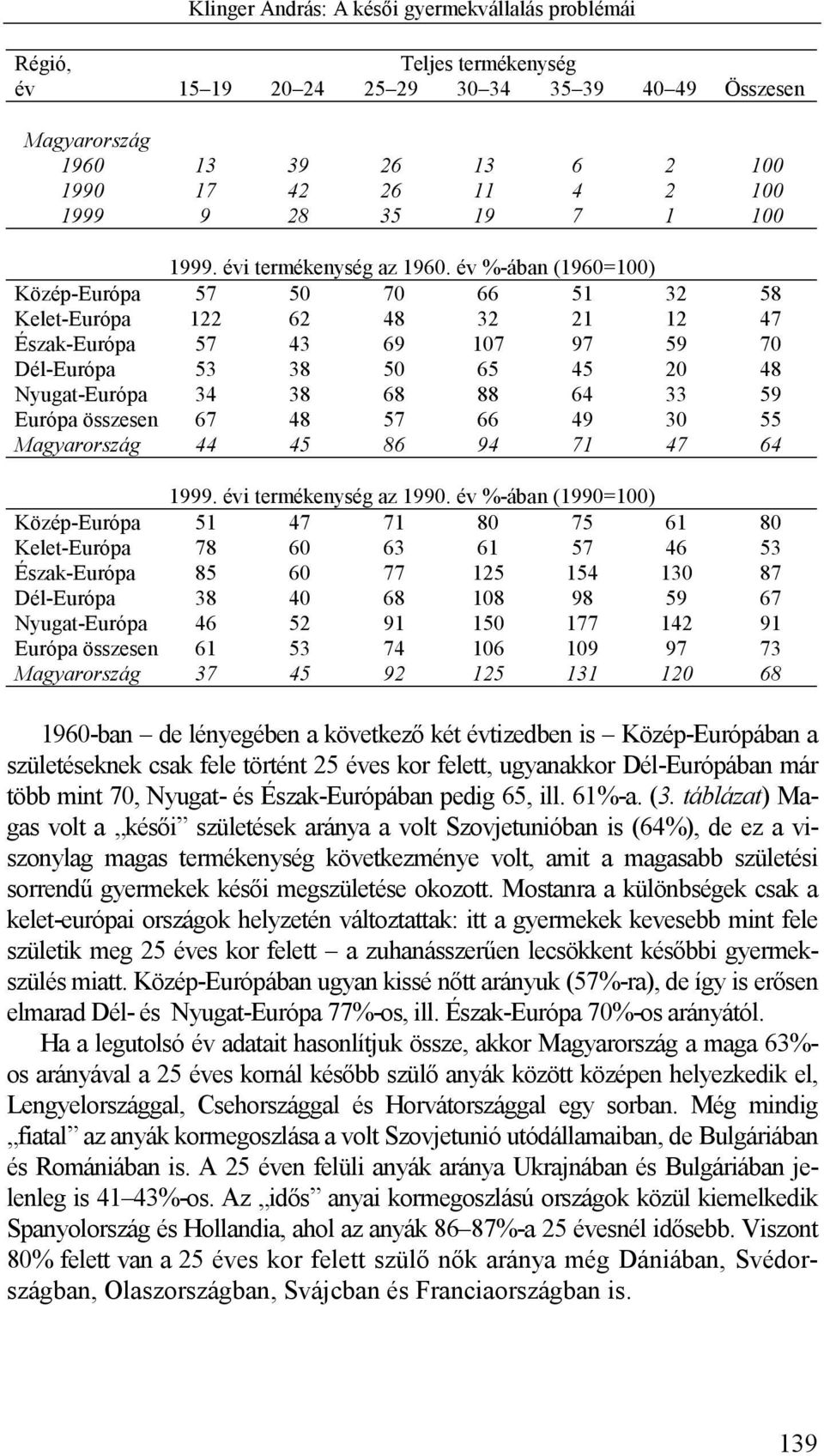 év %-ában (1960=100) Közép-Európa 57 50 70 66 51 32 58 Kelet-Európa 122 62 48 32 21 12 47 Észak-Európa 57 43 69 107 97 59 70 Dél-Európa 53 38 50 65 45 20 48 Nyugat-Európa 34 38 68 88 64 33 59 Európa