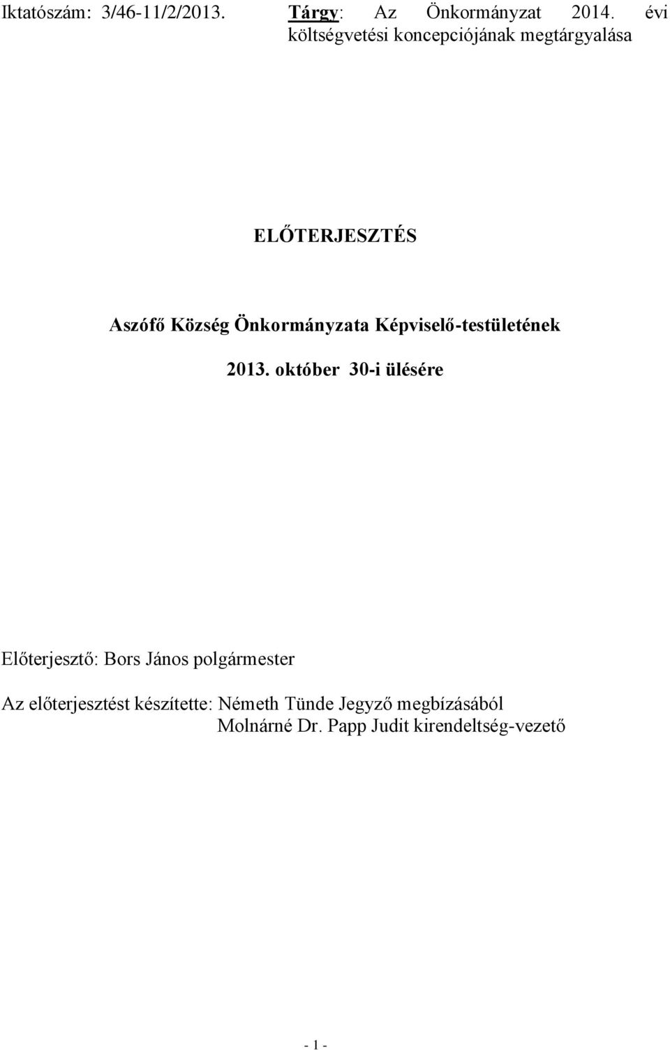 Önkormányzata Képviselő-testületének 2013.