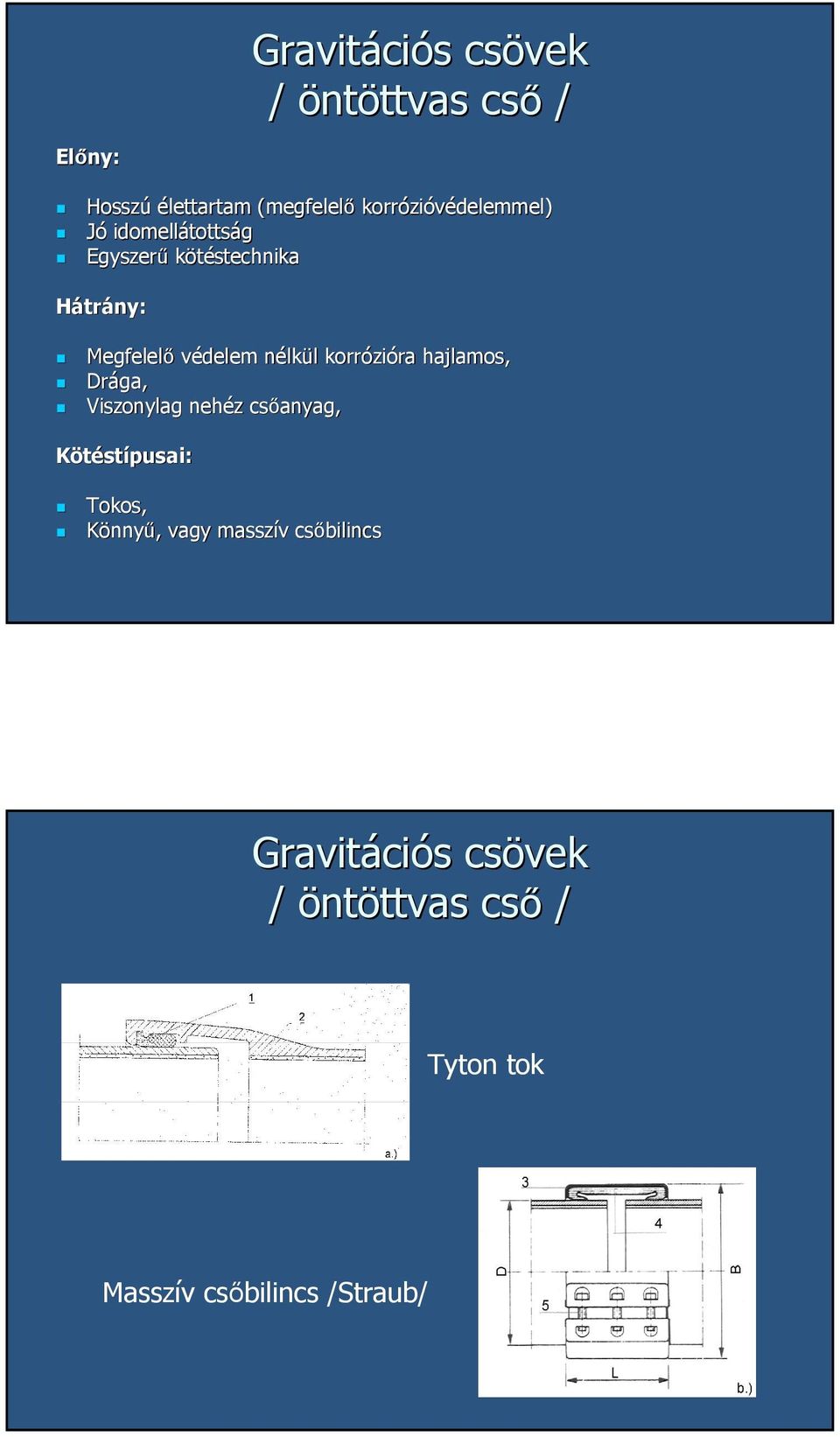 lkül l korrózi zióra hajlamos, Drága, Viszonylag nehéz z csőanyag, Kötéstípusai: Tokos, Könnyű,,