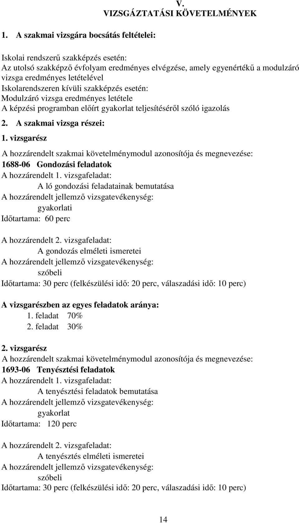 szakképzés esetén: Modulzáró vizsga eredményes letétele A képzési programban előírt gyakorlat teljesítéséről szóló igazolás 2. A szakmai vizsga részei: 1.