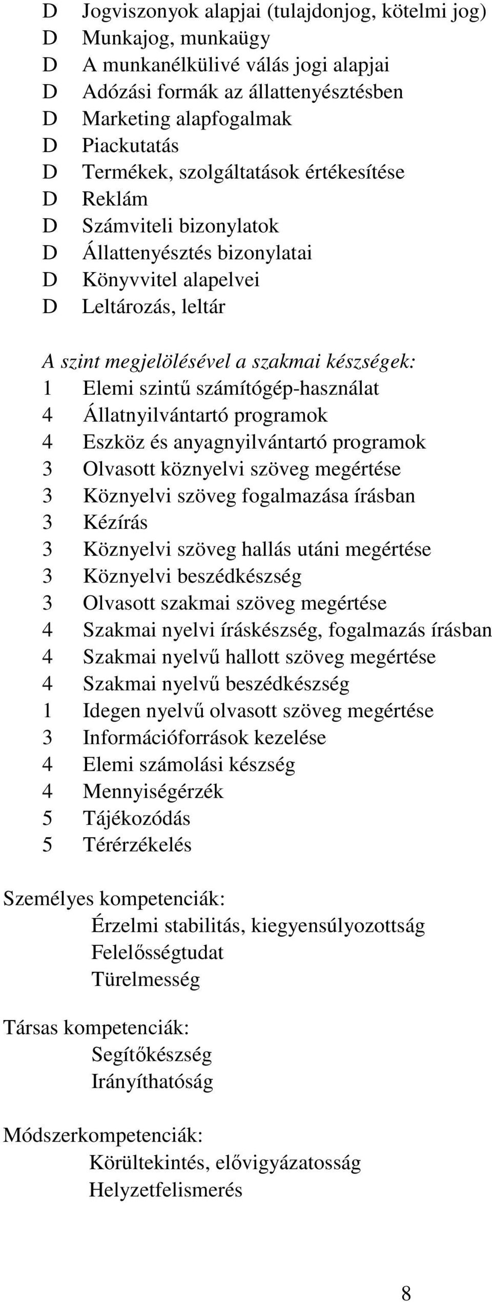 Állatnyilvántartó programok 4 Eszköz és anyagnyilvántartó programok 3 Olvasott köznyelvi szöveg megértése 3 Köznyelvi szöveg fogalmazása írásban 3 Kézírás 3 Köznyelvi szöveg hallás utáni megértése 3