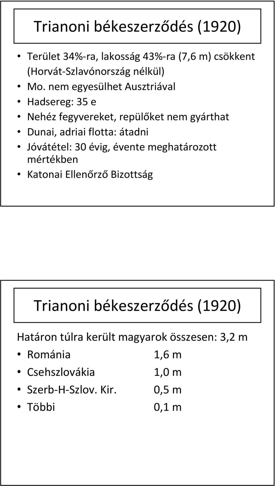Jóvátétel: 30 évig, évente meghatározott mértékben Katonai Ellenőrző Bizottság Trianoni békeszerződés (1920)