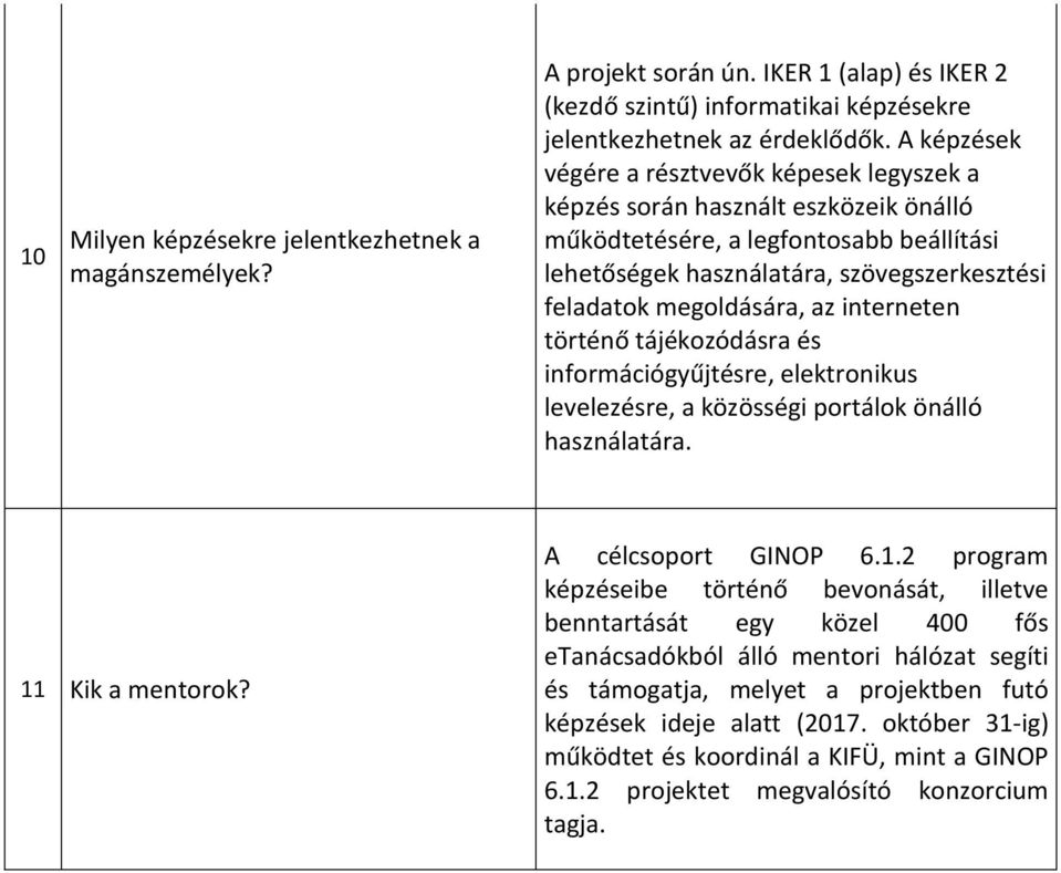 az interneten történő tájékozódásra és információgyűjtésre, elektronikus levelezésre, a közösségi portálok önálló használatára. 11