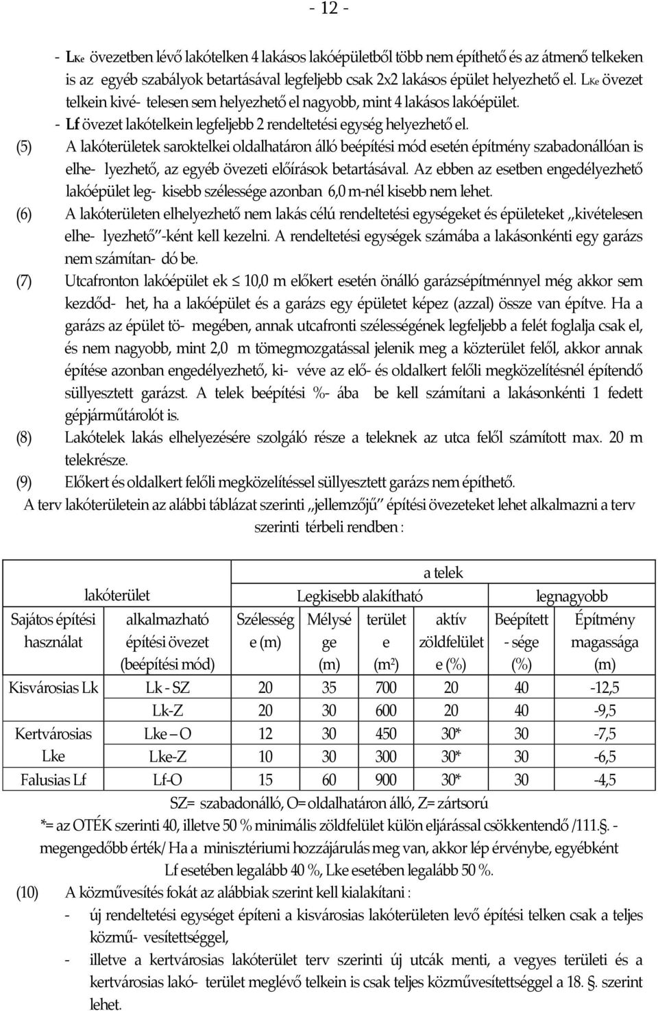 (5) A lakóterületek saroktelkei oldalhatáron álló beépítési mód esetén építmény szabadonállóan is elhe- lyezhető, az egyéb övezeti előírások betartásával.