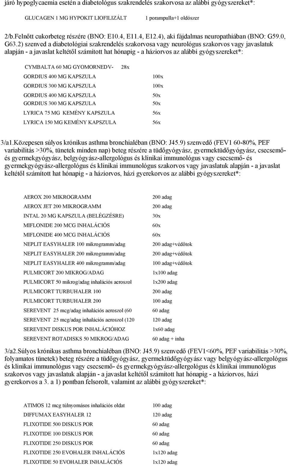 2) szenved a diabetológiai szakrendelés szakorvosa vagy neurológus szakorvos vagy javaslatuk alapján - a javaslat keltétől számított hat hónapig - a háziorvos az alábbi gyógyszereket*: CYMBALTA 60 MG