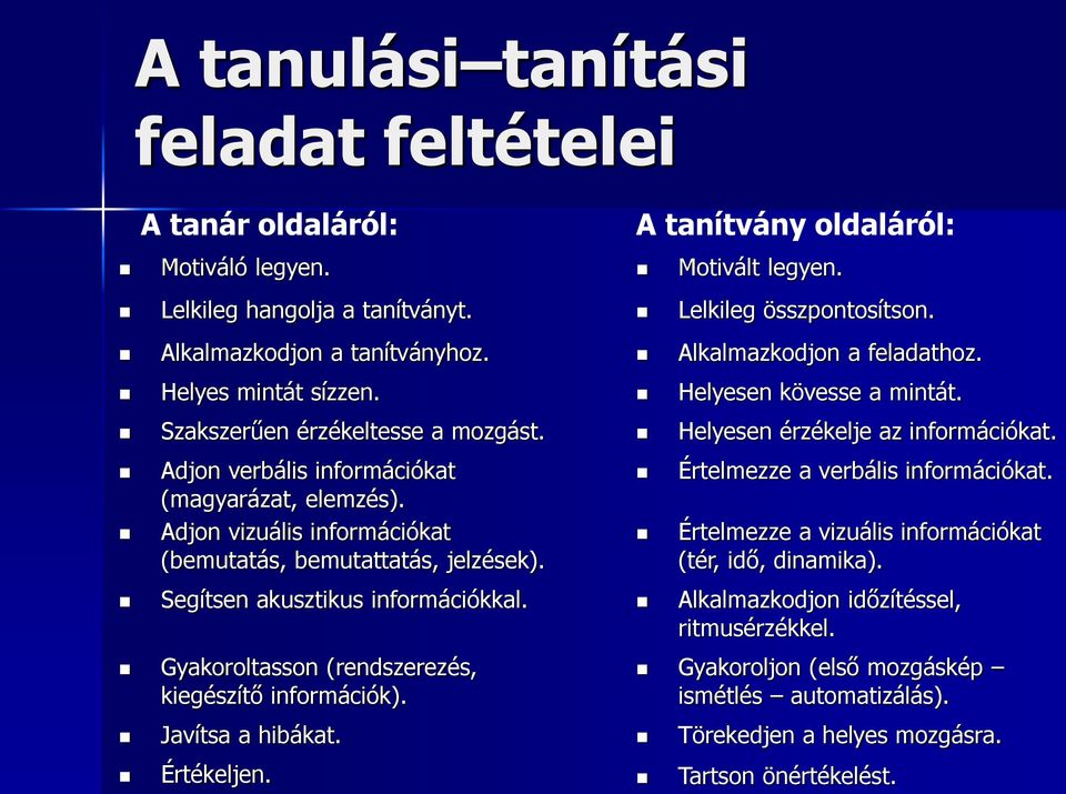 Adjon verbális információkat (magyarázat, elemzés). Adjon vizuális információkat (bemutatás, bemutattatás, jelzések). Értelmezze a verbális információkat.