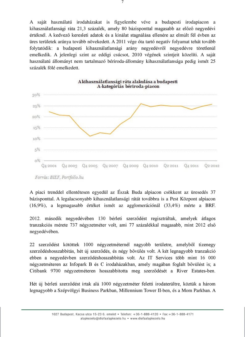 A 2011 vége óta tartó negatív folyamat tehát tovább folytatódik: a budapesti kihasználatlansági arány negyedévről negyedévre töretlenül emelkedik.