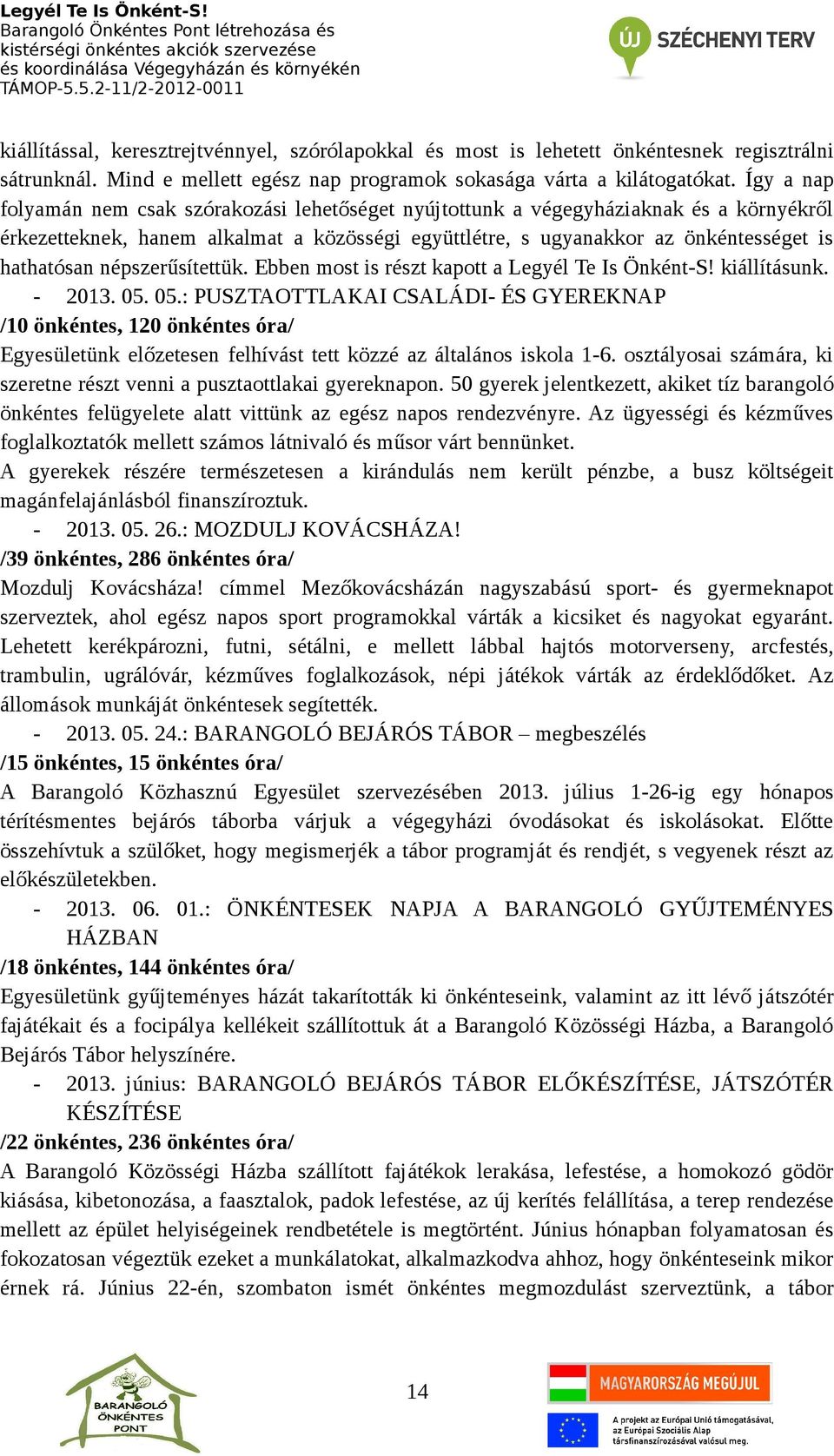 népszerűsítettük. Ebben most is részt kapott a Legyél Te Is Önként-S! kiállításunk. - 2013. 05.