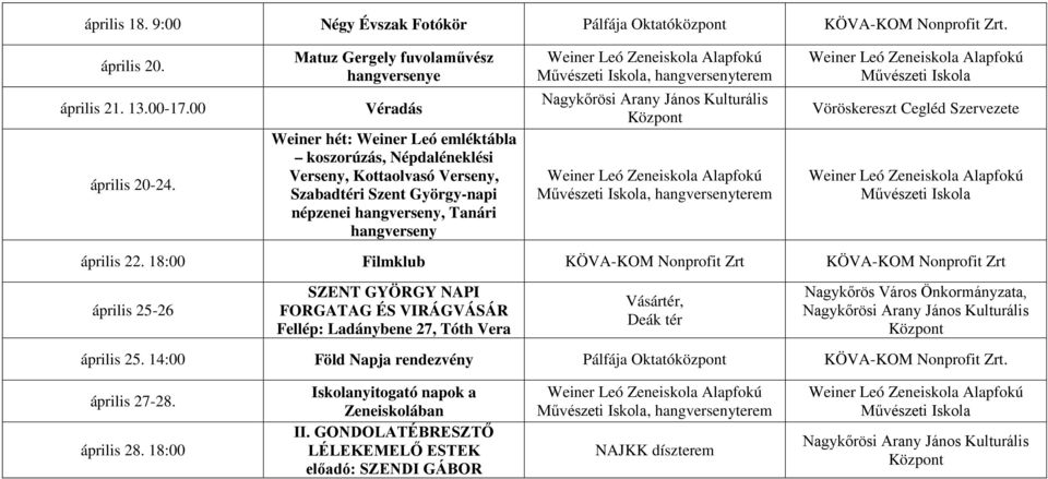 hangverseny, hangversenyterem, hangversenyterem Vöröskereszt Cegléd Szervezete április 22.