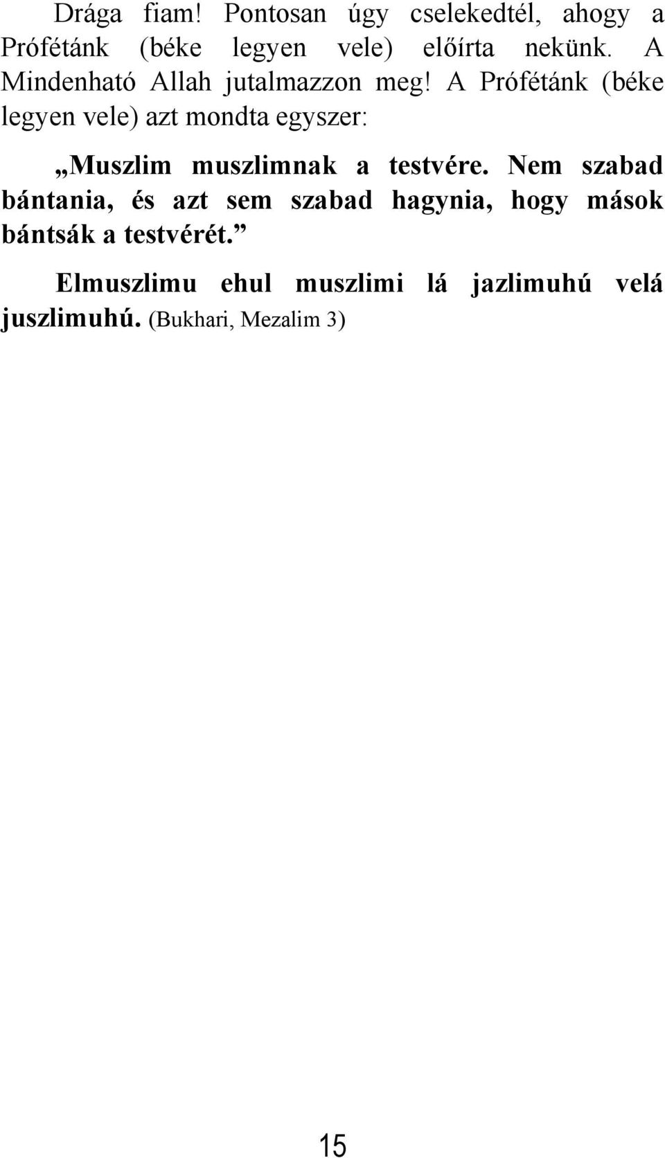 A Prófétánk (béke legyen vele) azt mondta egyszer: Muszlim muszlimnak a testvére.