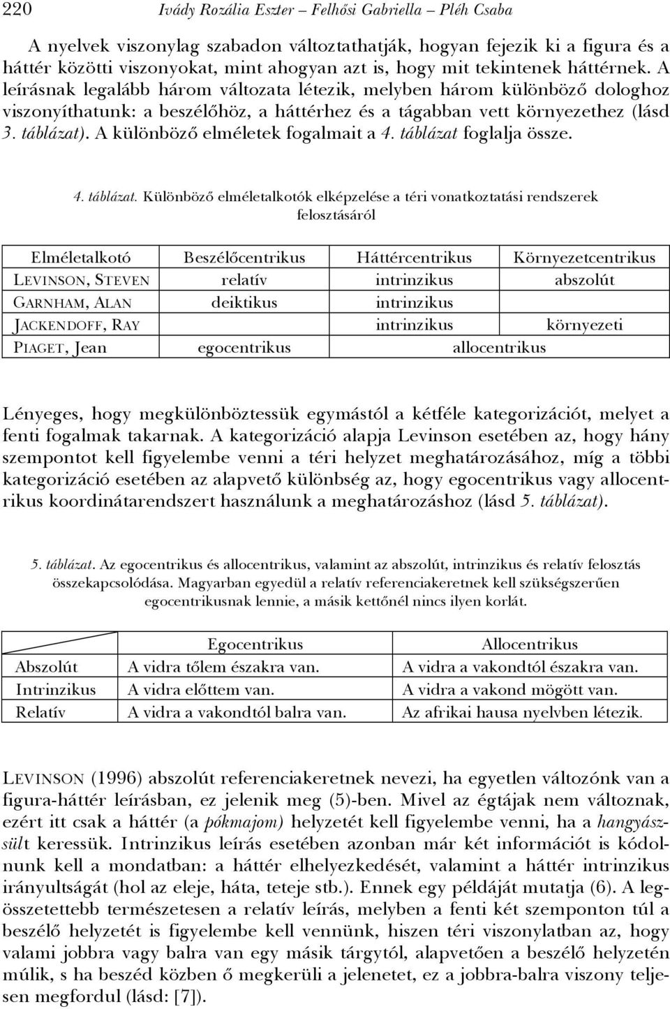 A különböző elméletek fogalmait a 4. táblázat 