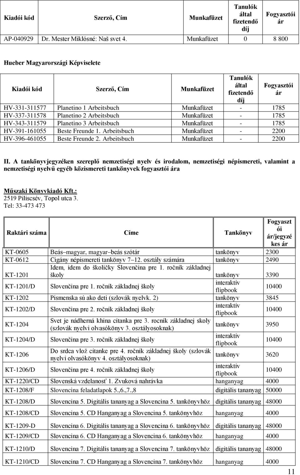 Planetino 2 Arbeitsbuch Munkafüzet - 1785 HV-343-311579 Planetino 3 Arbeitsbuch Munkafüzet - 1785 HV-391-161055 Beste Freunde 1. Arbeitsbuch Munkafüzet - 2200 HV-396-461055 Beste Freunde 2.