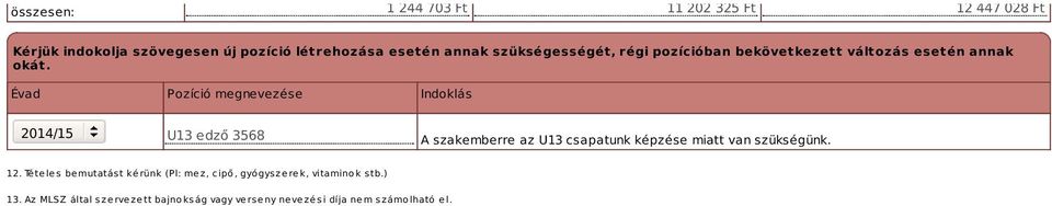 Évad Pozíció megnevezése Indoklás U13 edző 3568 A szakemberre az U13 csapatunk képzése miatt van szükségünk. 12.