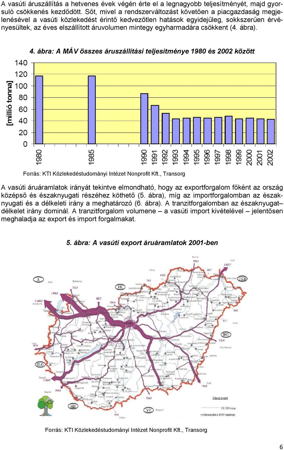 egyharmadára csökkent (4. ábra). 4. ábra: A MÁV összes áruszállítási teljesítménye 1980 és 2002 között Forrás: KTI Közlekedéstudományi Intézet Nonprofit Kft.