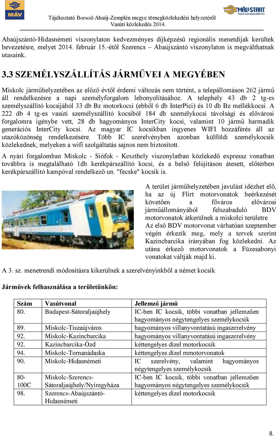 A telephely 43 db 2 tg-es személyszállító kocsijából 33 db Bz motorkocsi (ebből 6 db InterPici) és 10 db Bz mellékkocsi.