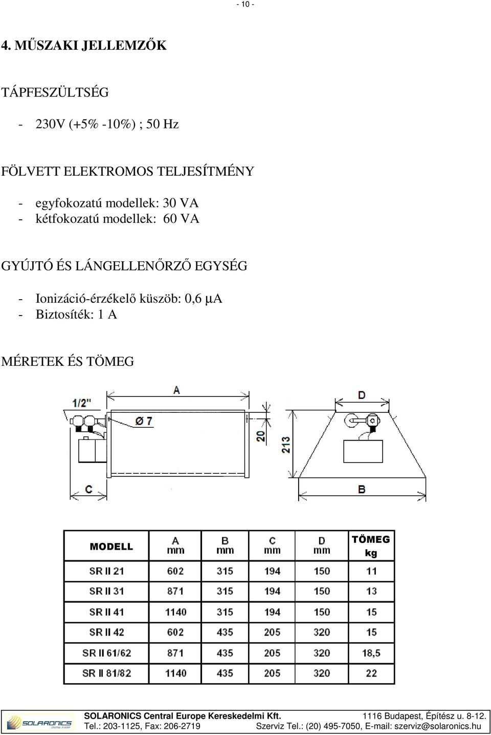 ELEKTROMOS TELJESÍTMÉNY - egyfokozatú modellek: 30 VA - kétfokozatú