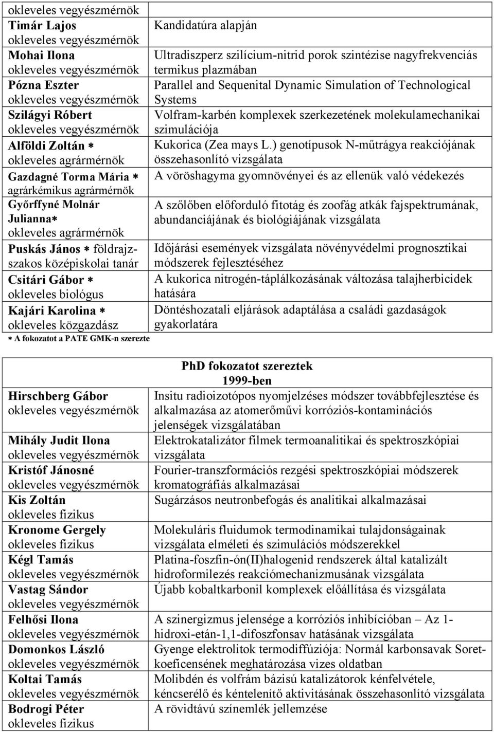 Dynamic Simulation of Technological Systems Volfram-karbén komplexek szerkezetének molekulamechanikai szimulációja Kukorica (Zea mays L.