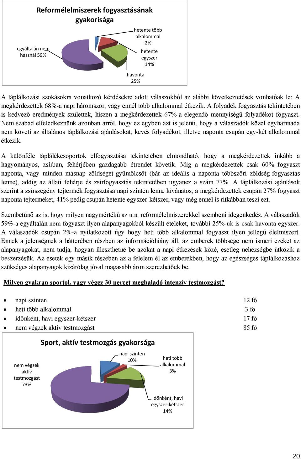 A folyadék fogyasztás tekintetében is kedvező eredmények születtek, hiszen a megkérdezettek 67%-a elegendő mennyiségű folyadékot fogyaszt.